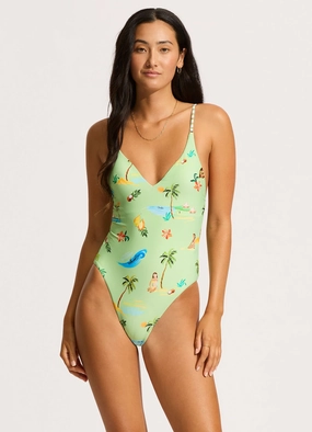Isla Palm V Neck One Piece - Sage
