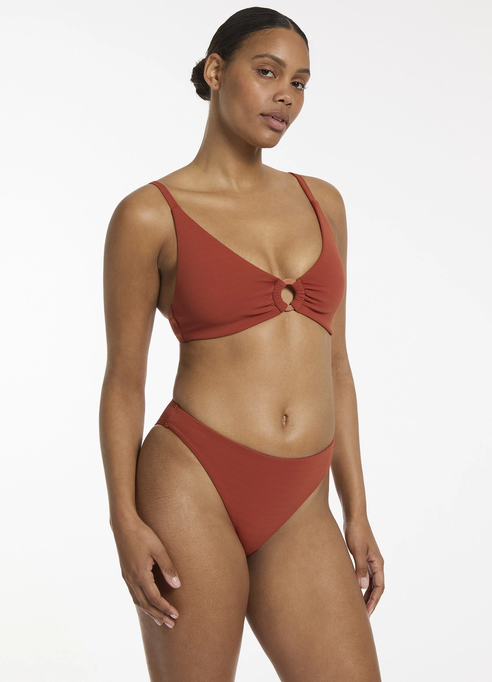 Isla Rib C-D Triangle Bikini Top - Russet