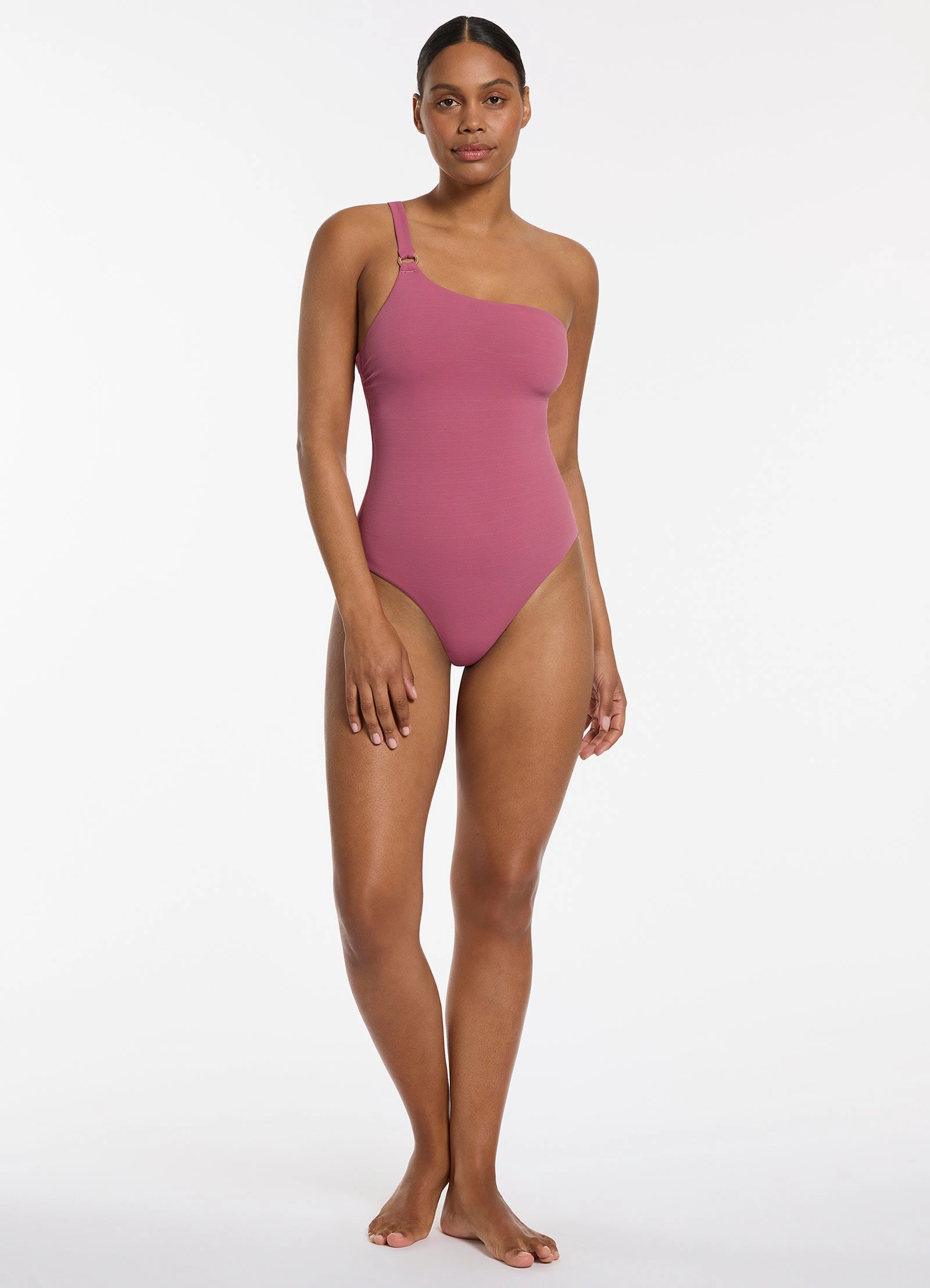 Isla Rib One Shoulder One Piece - Mauve