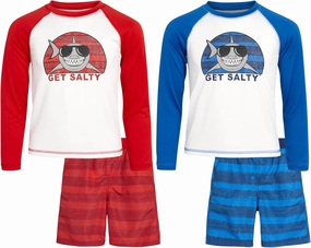 iXtreme Boys Rash Guard Set - 4 Piece UPF 50  Quick Dry Long Sleeve Swim Shirt and Swim Trunks for Boys (Sizes: 5-14)