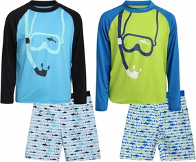iXtreme Boys Rash Guard Set - 4 Piece UPF 50  Quick Dry Long Sleeve Swim Shirt and Swim Trunks for Boys (Sizes: 5-14)