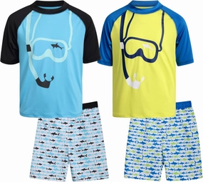 iXtreme Boys Rash Guard Set - 4 Piece UPF 50  Swim Shirt and Bathing Suit Trunks Rash Guard for Boys (Sizes: 12M-18)