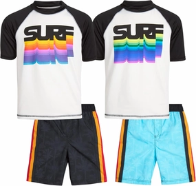 iXtreme Boys Rash Guard Set - 4 Piece UPF 50  Swim Shirt and Bathing Suit Trunks Rash Guard for Boys (Sizes: 12M-18)