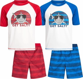 iXtreme Boys Rash Guard Set - 4 Piece UPF 50  Swim Shirt and Bathing Suit Trunks Rash Guard for Boys (Sizes: 12M-18)