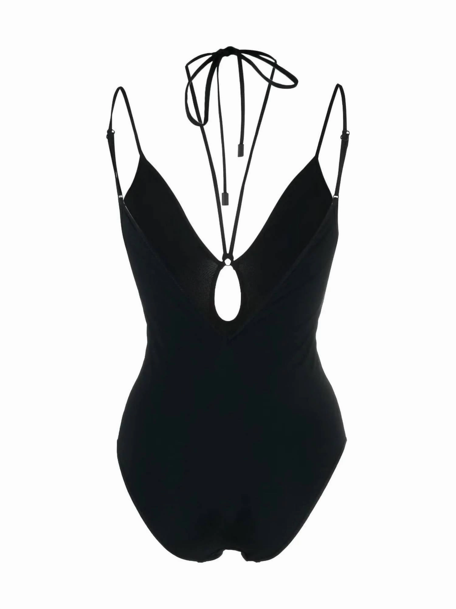 Jeannie Loop Front Halter Tie Srao One Piece In Noir