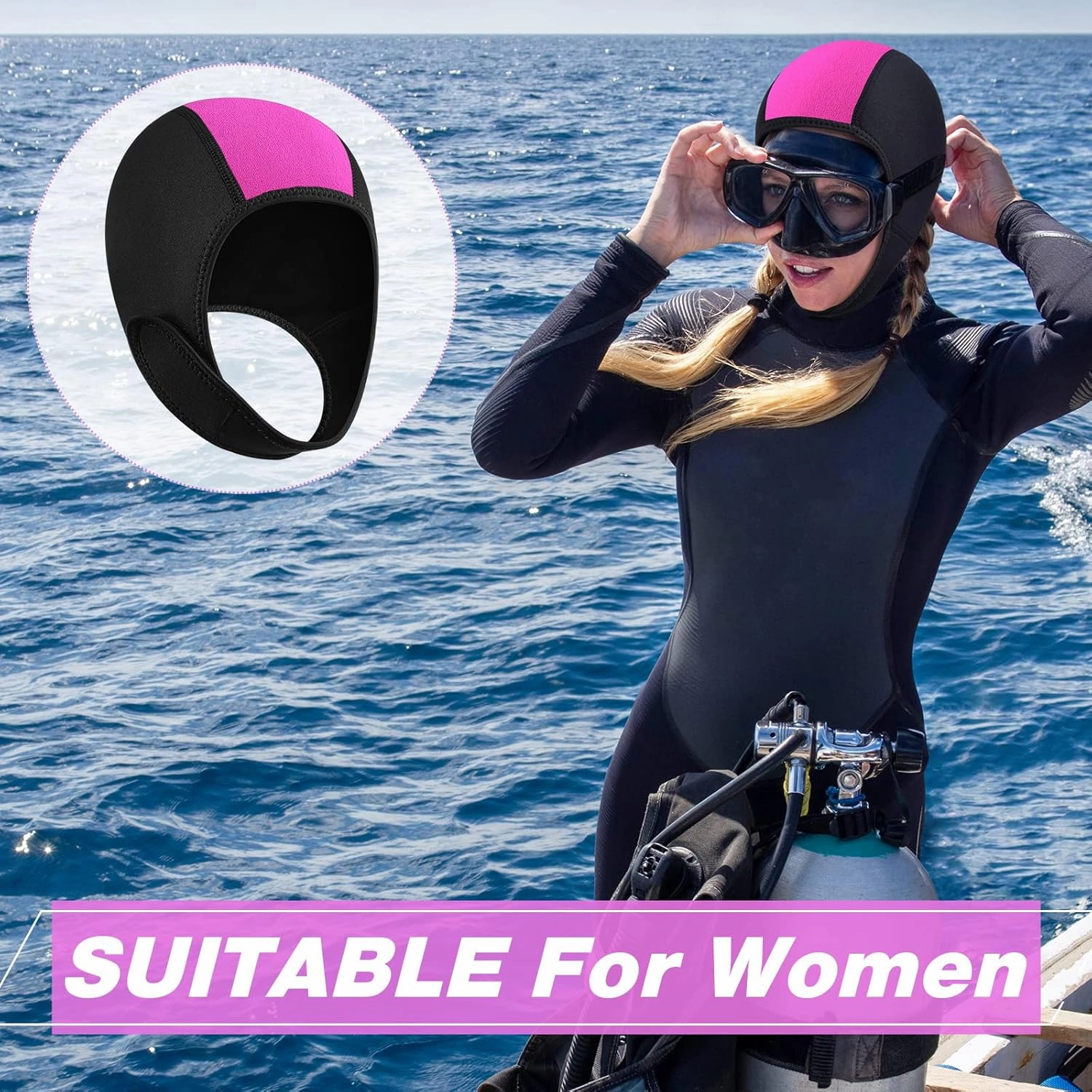 Jecery 2 Pcs Neoprene Diving Hood Thermal Wetsuit Hood Cap Swim Caps with Chin Straps Snorkeling Neoprene Surf Beanie 2.5 mm Diving Headgear for Men Women Sailing Water Sports