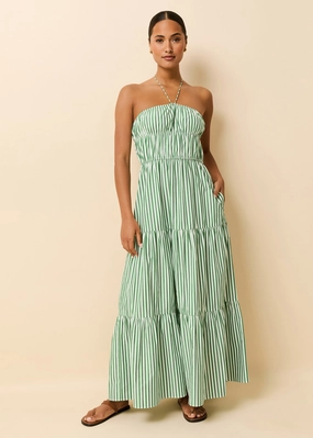 Jodie Dress Washed Green / Optic White Stripe