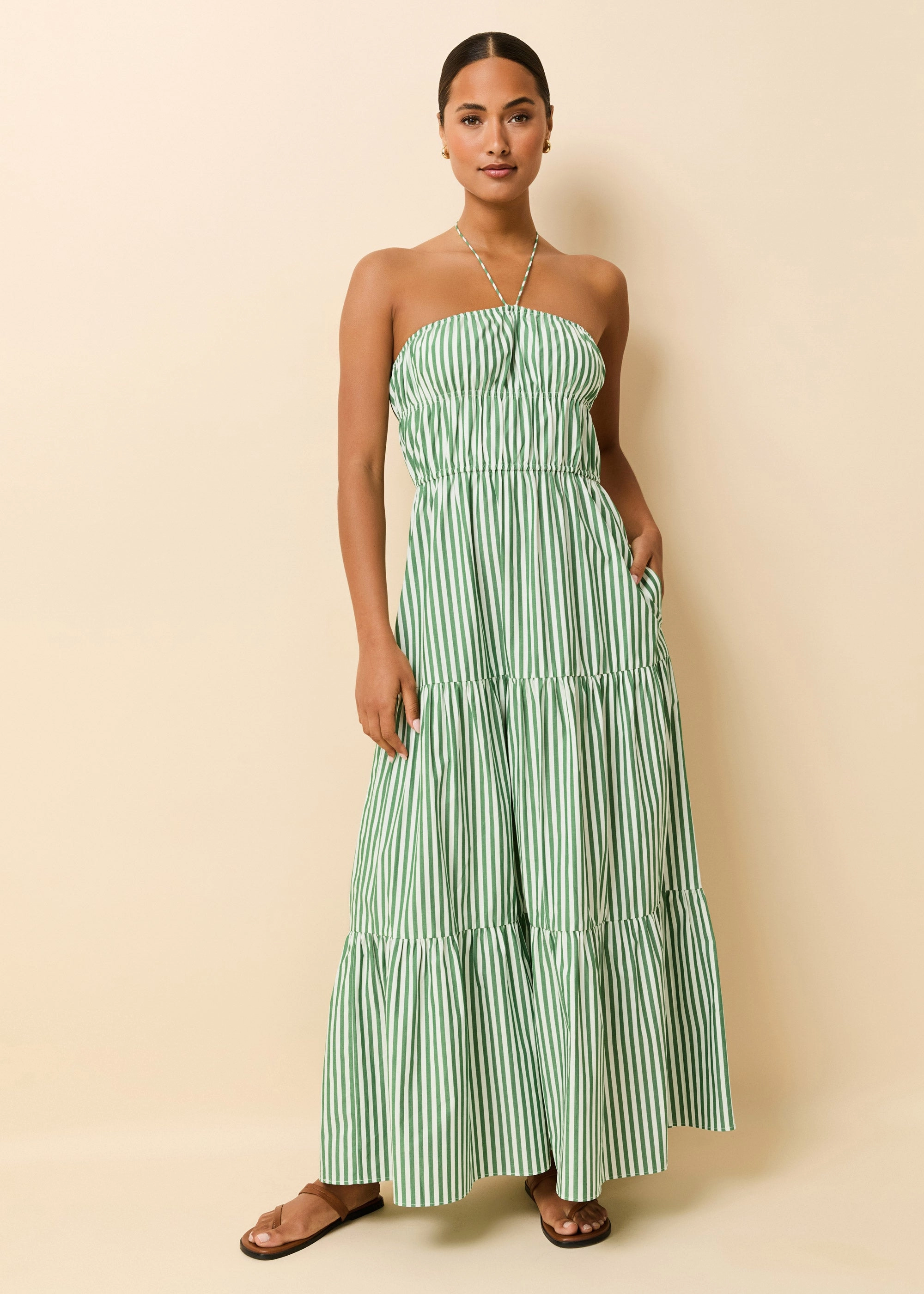 Jodie Dress Washed Green / Optic White Stripe