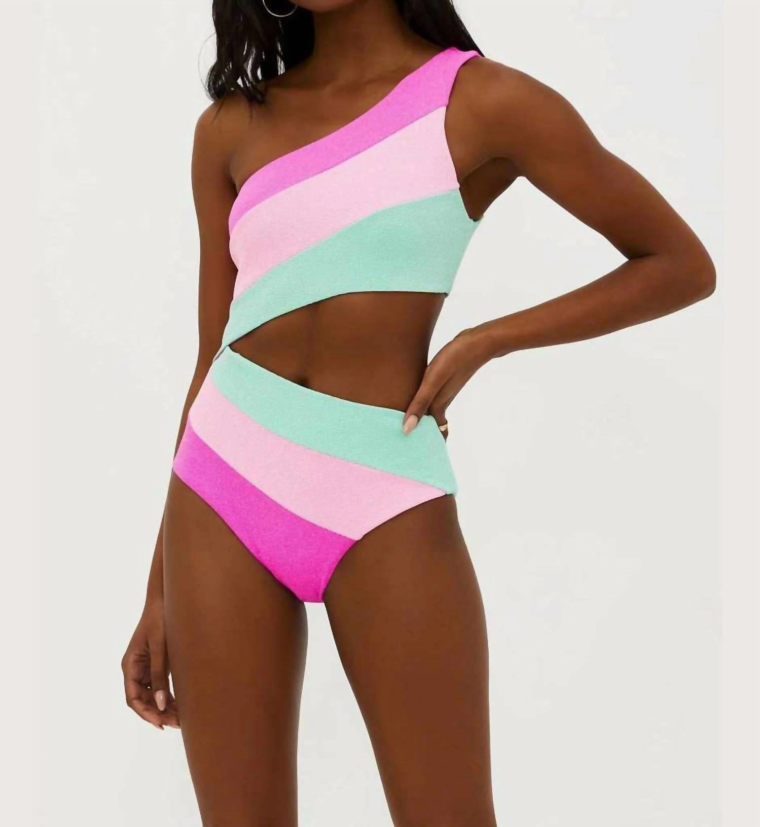 Joyce One Shoulder One Piece Swimsuit In Blossom Colorblock Scrunch Multi