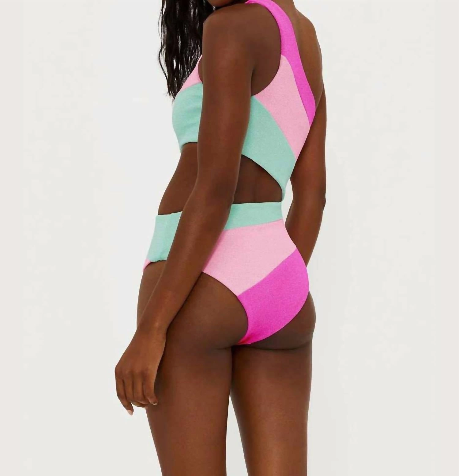 Joyce One Shoulder One Piece Swimsuit In Blossom Colorblock Scrunch Multi