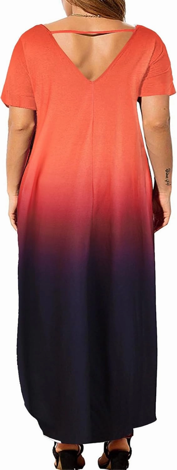 Kancystore Women's Plus Size Dresses Casual Loose Pocket Short Sleeve Slits Plus Size Long Maxi Dress XL-5X