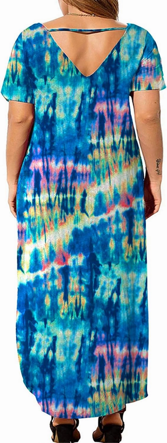 Kancystore Women's Plus Size Dresses Casual Loose Pocket Short Sleeve Slits Plus Size Long Maxi Dress XL-5X