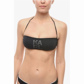 Karl Lagerfeld Solid Color Bandeau Bikini Top with Tone On Tone Striped Women's Det