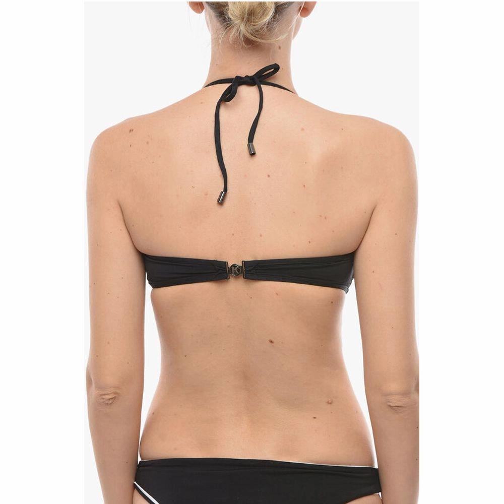 Karl Lagerfeld Solid Color Bandeau Bikini Top with Tone On Tone Striped Women's Det