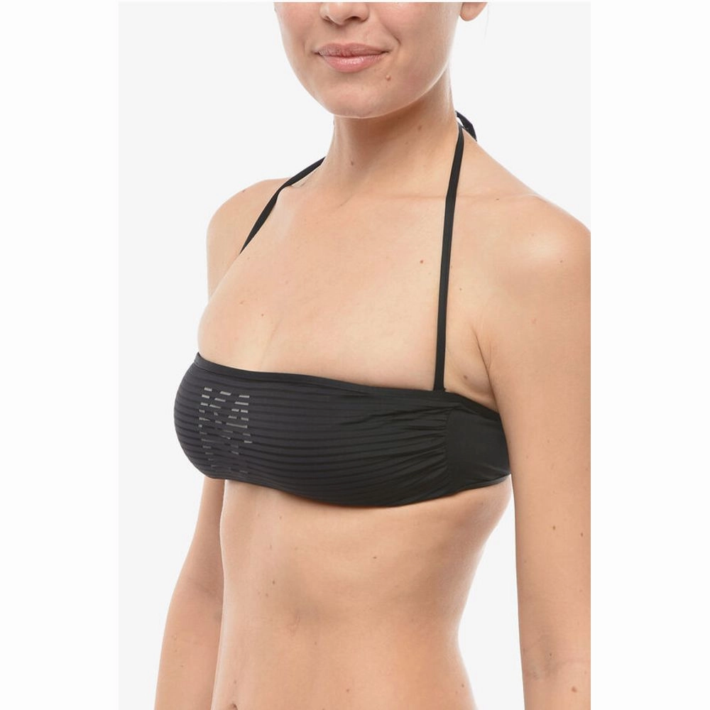 Karl Lagerfeld Solid Color Bandeau Bikini Top with Tone On Tone Striped Women's Det