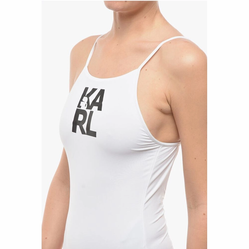 Karl Lagerfeld Solid Color One-Piece Swimsuit with Printed Women's Logo