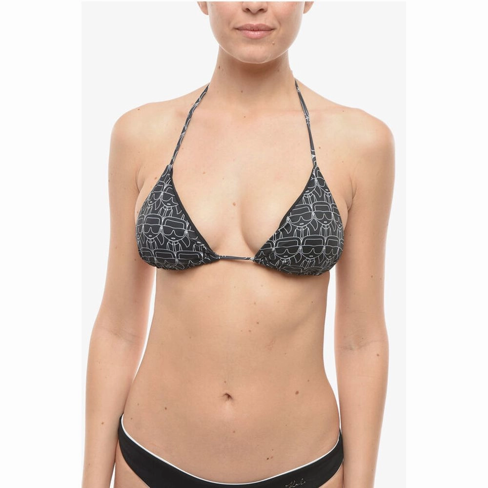 Karl Lagerfeld Triangle Bikini Top with All-Over Iconic Women's Print