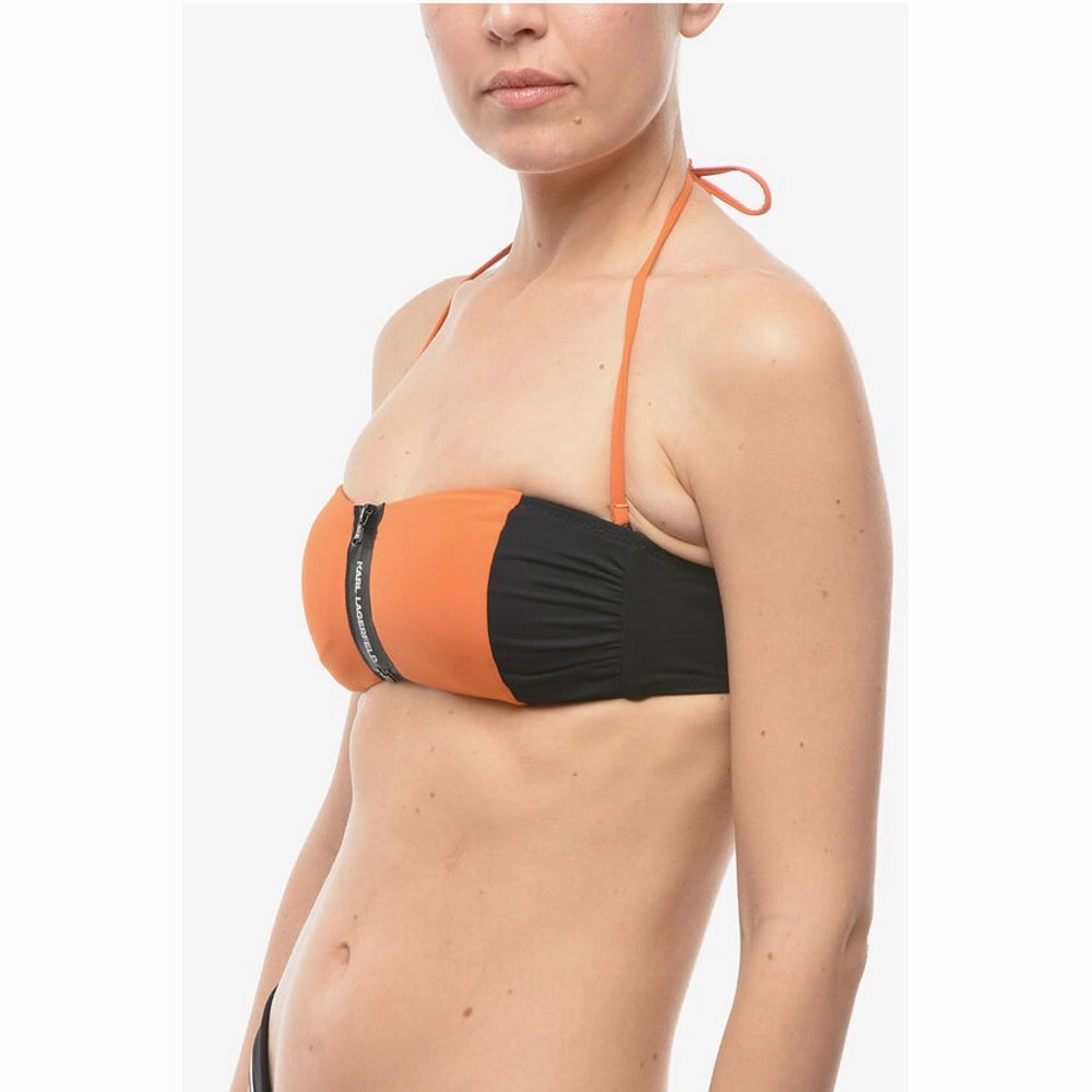 Karl Lagerfeld Two Tone SPORT Bandeau Bikini Top With Zip Women's Closure