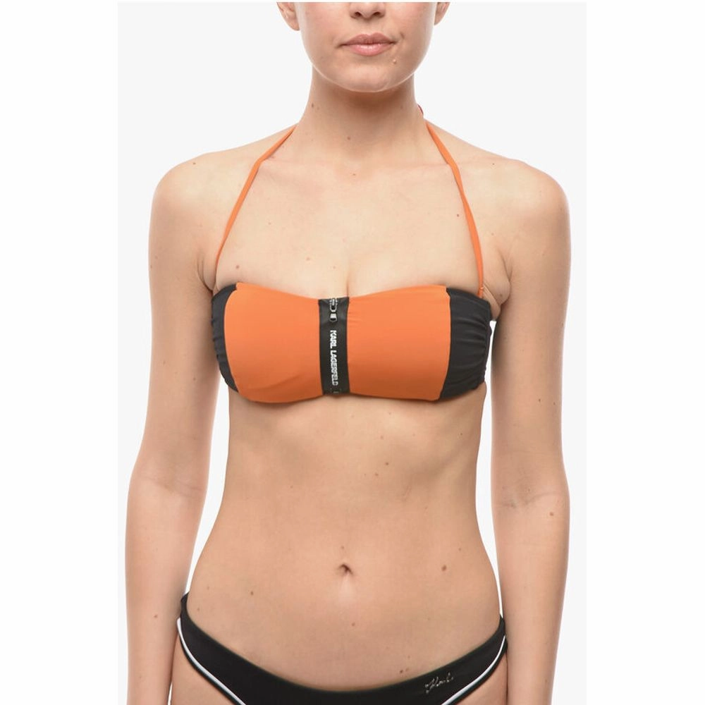 Karl Lagerfeld Two Tone SPORT Bandeau Bikini Top With Zip Women's Closure