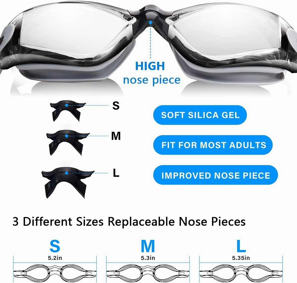 Keary 2 Pack Anti-Fog Swim Goggles for Adult Youth Kids 6 , Anti-UV Waterproof Triathlon Pool Goggles with 3 Nose Pieces