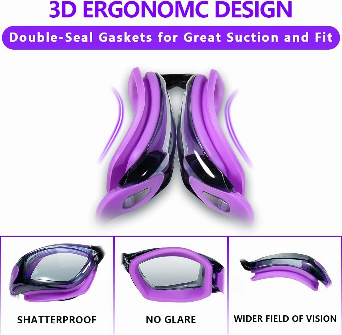 Keary 2 Pack Anti-Fog Swim Goggles for Adult Youth Kids 6 , Anti-UV Waterproof Triathlon Pool Goggles with 3 Nose Pieces