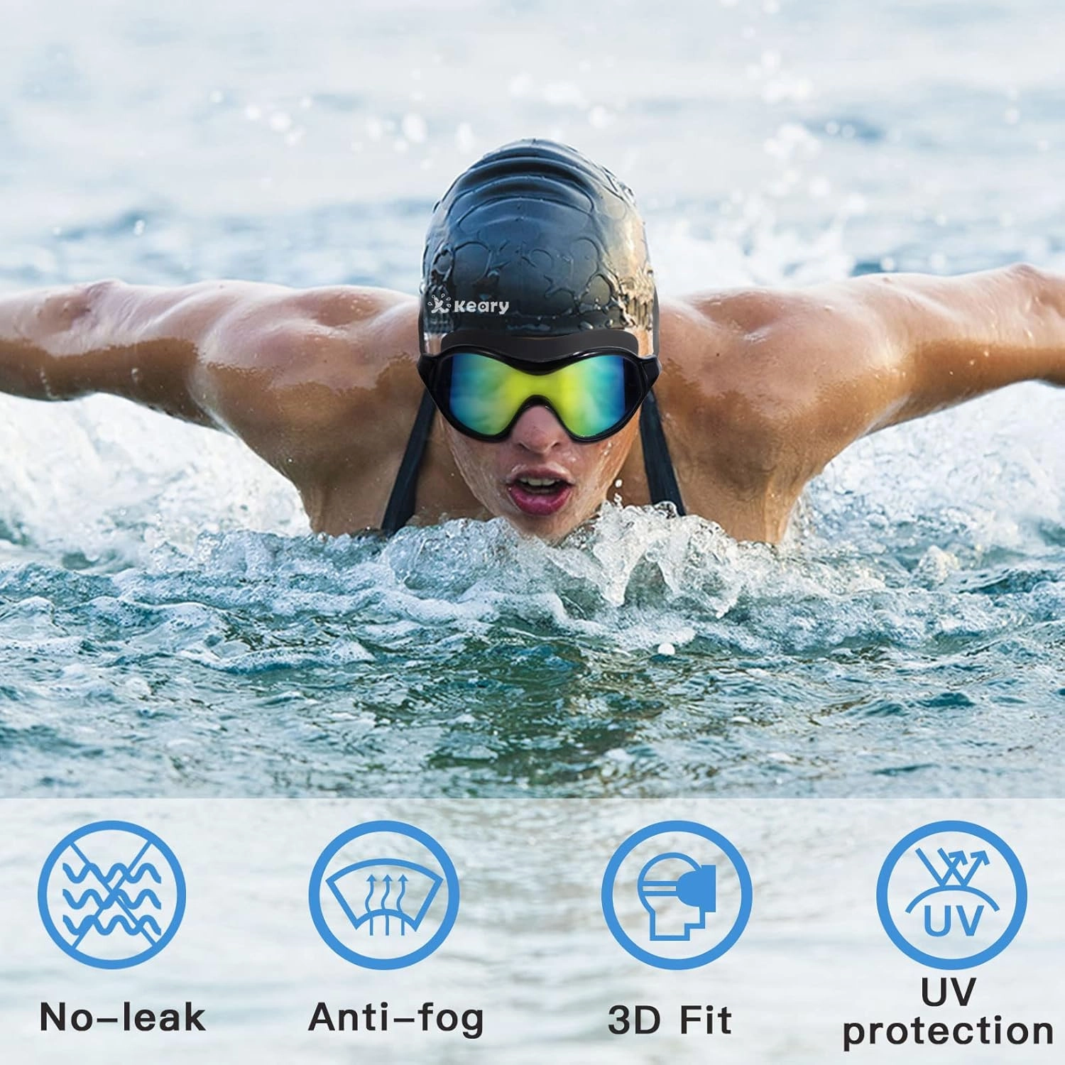 Keary 2 Pack Swim goggles for Adult Youth with Soft Silicone Gasket, Anti-fog UV Protection No Leak Clear Vision Pool Goggles