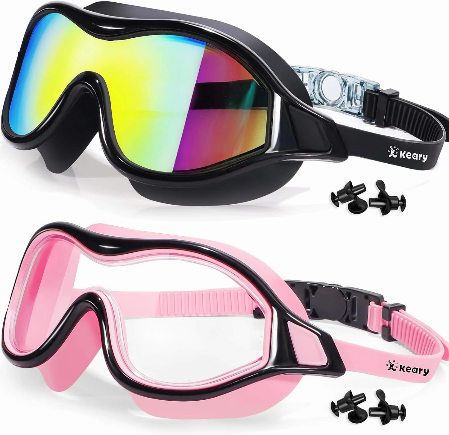 Keary 2 Pack Swim goggles for Adult Youth with Soft Silicone Gasket, Anti-fog UV Protection No Leak Clear Vision Pool Goggles