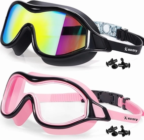 Keary 2 Pack Swim goggles for Adult Youth with Soft Silicone Gasket, Anti-fog UV Protection No Leak Clear Vision Pool Goggles