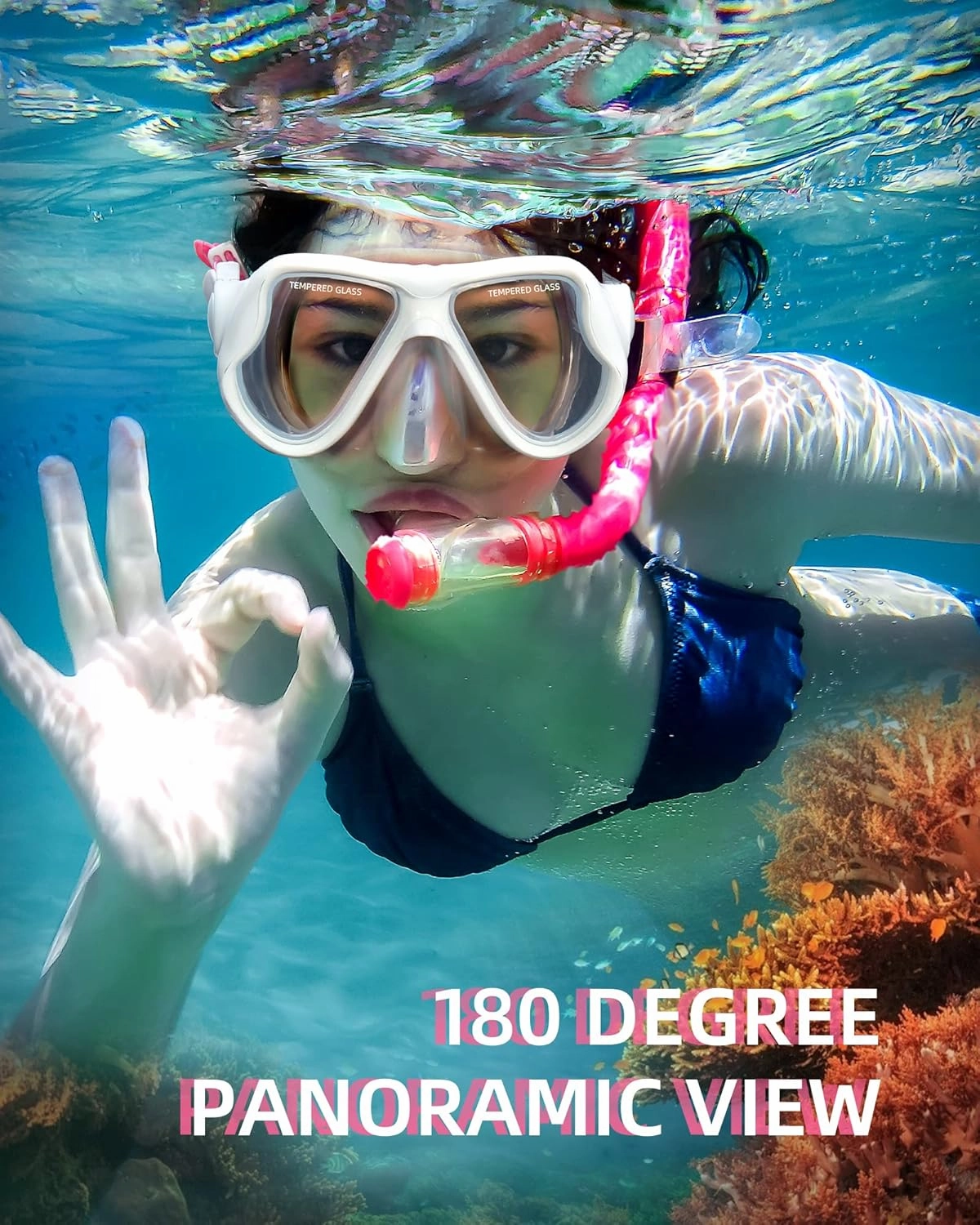 Keary Swimming Goggles Snorkel Diving Mask for Adult Men Women Youth, Anti-Fog 180Clear View Swim Goggles with Nose Cover
