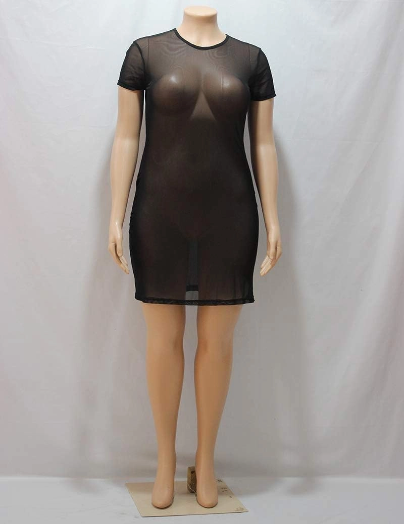 KELOVEPAN Plus Size Womens Sheer Mesh Swimsuit Cover Ups Dress Short Sleeve See Through Dresses for Women Sexy Club