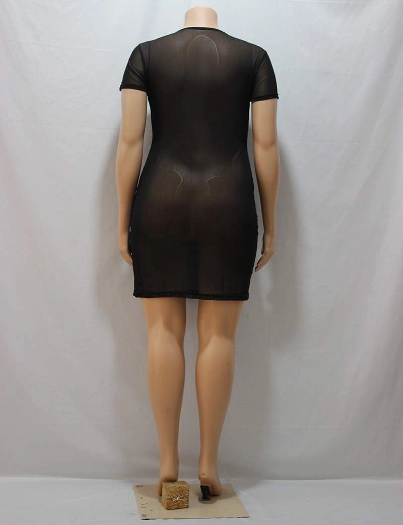 KELOVEPAN Plus Size Womens Sheer Mesh Swimsuit Cover Ups Dress Short Sleeve See Through Dresses for Women Sexy Club