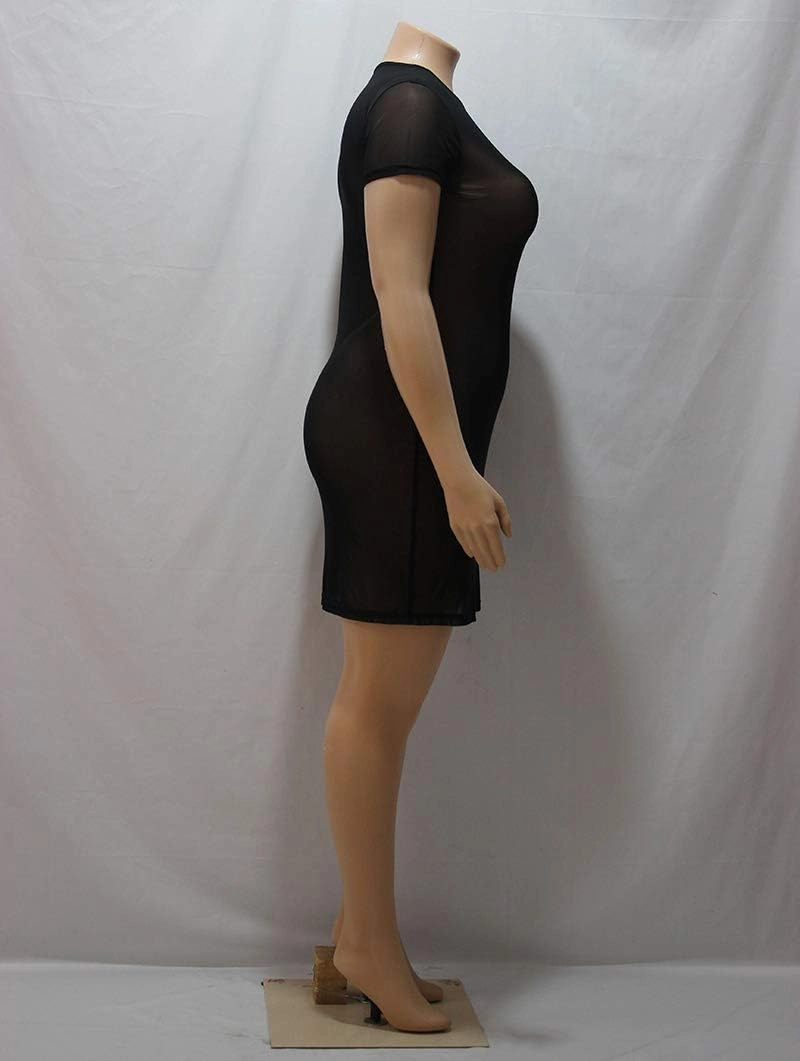 KELOVEPAN Plus Size Womens Sheer Mesh Swimsuit Cover Ups Dress Short Sleeve See Through Dresses for Women Sexy Club