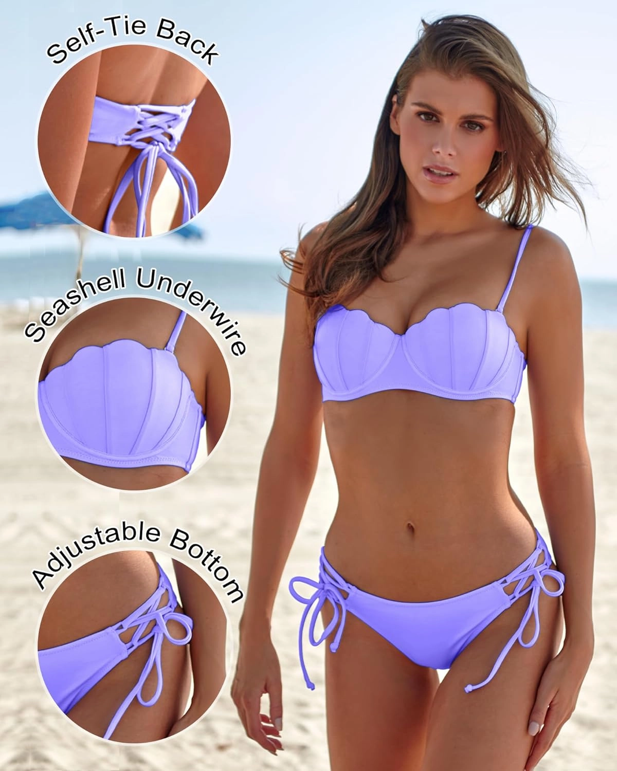 KerryKreey Underwire Swimsuits for Women Push Up Bikini Sets High Cut Cheeky Two Piece Lace Up Tie Side Bathing Suits