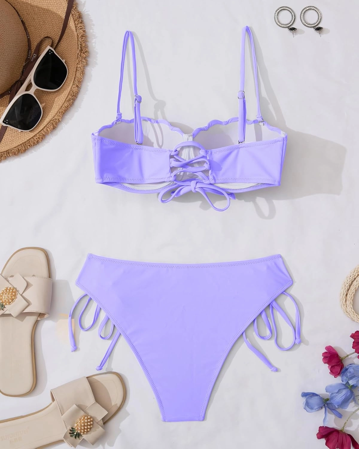 KerryKreey Underwire Swimsuits for Women Push Up Bikini Sets High Cut Cheeky Two Piece Lace Up Tie Side Bathing Suits