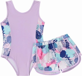 Kid Girl Swimsuit Bikini Set 2PC Bathing Suit for Girls, Tropical Girls' Full Coverage Swimwear Shorts Set