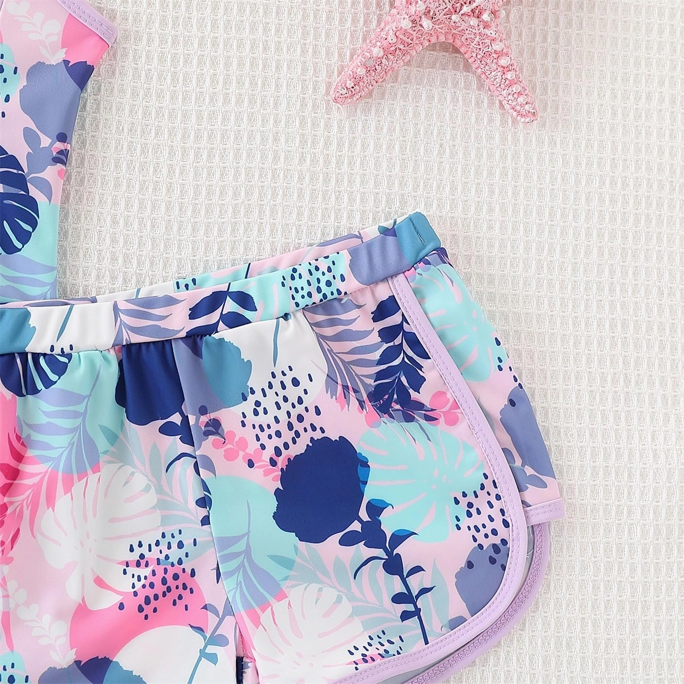 Kid Girl Swimsuit Bikini Set 2PC Bathing Suit for Girls, Tropical Girls' Full Coverage Swimwear Shorts Set