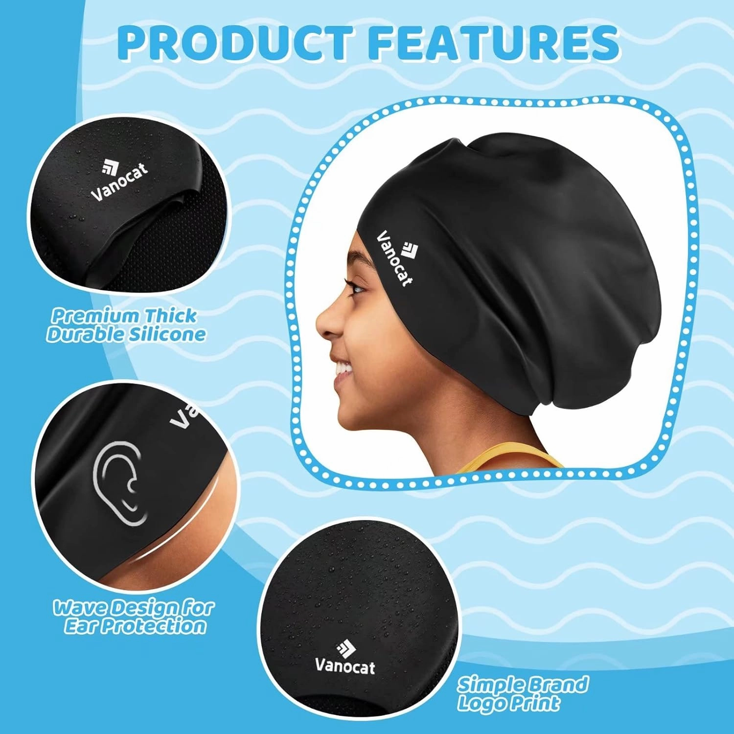 Kids Extra Large Swim Cap for Long Hair, Waterproof Silicone Swimming Caps for Boys Girls Children Youth Teen, Large Swim Hat for Long Thick Curly Hair & Dreadlocks Braids Weaves Afro Hair