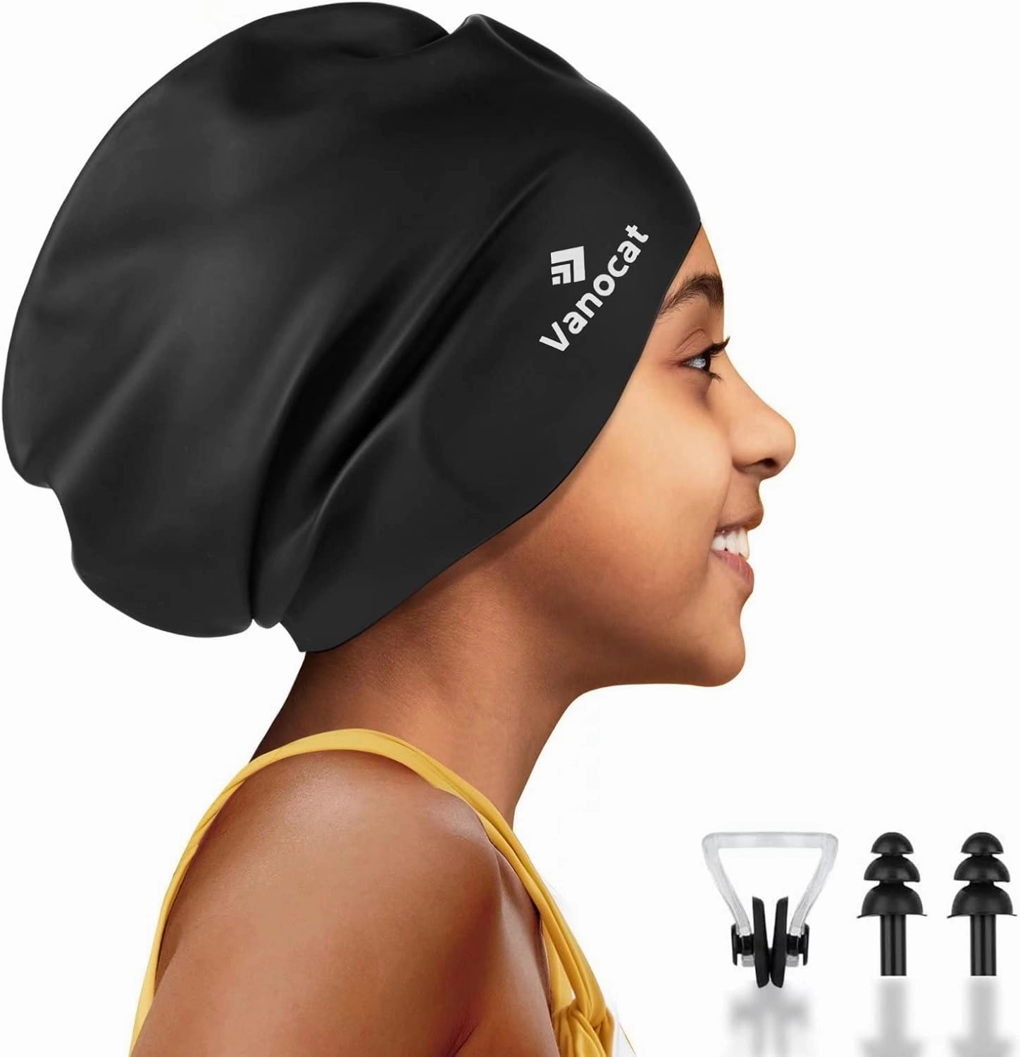 Kids Extra Large Swim Cap for Long Hair, Waterproof Silicone Swimming Caps for Boys Girls Children Youth Teen, Large Swim Hat for Long Thick Curly Hair & Dreadlocks Braids Weaves Afro Hair