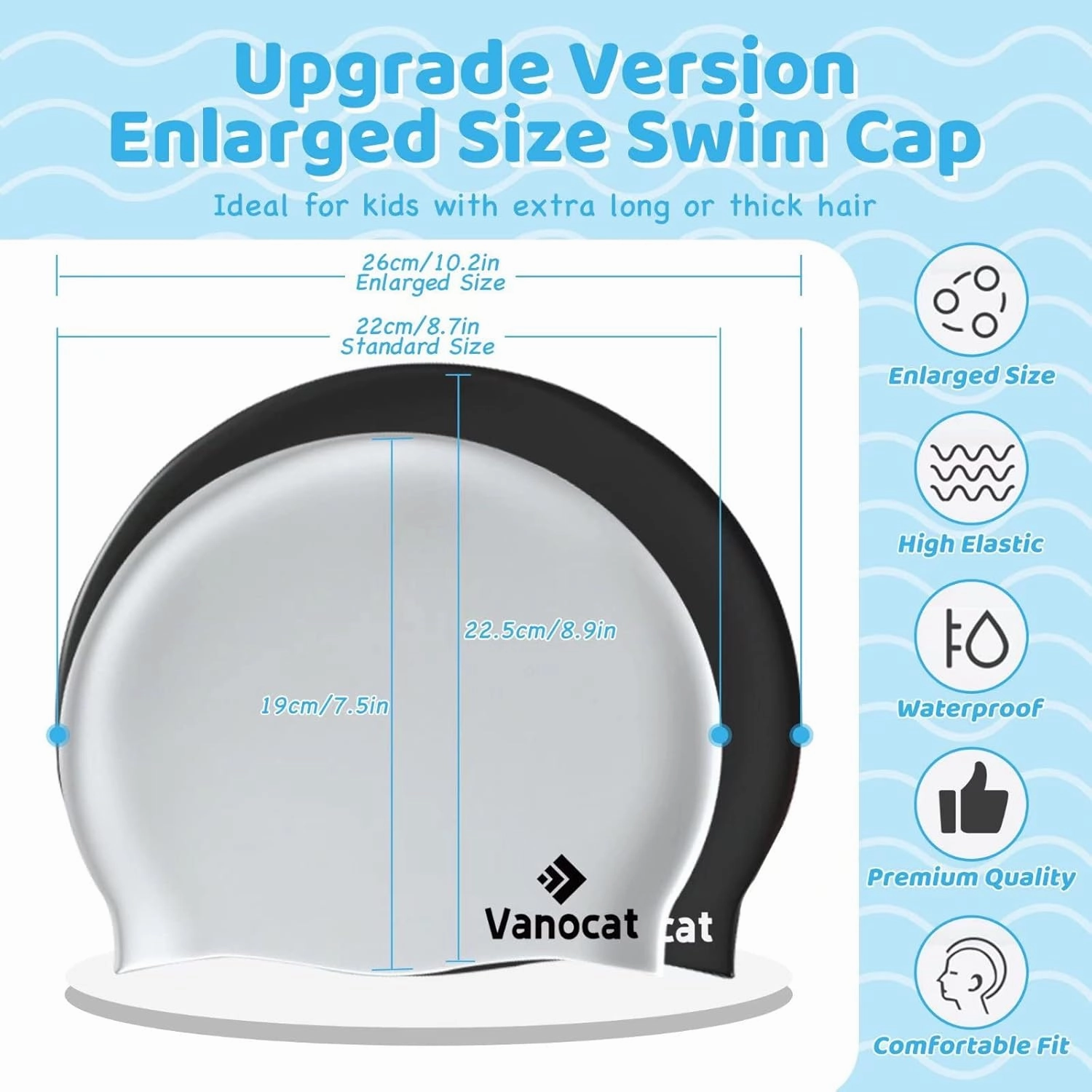 Kids Extra Large Swim Cap for Long Hair, Waterproof Silicone Swimming Caps for Boys Girls Children Youth Teen, Large Swim Hat for Long Thick Curly Hair & Dreadlocks Braids Weaves Afro Hair