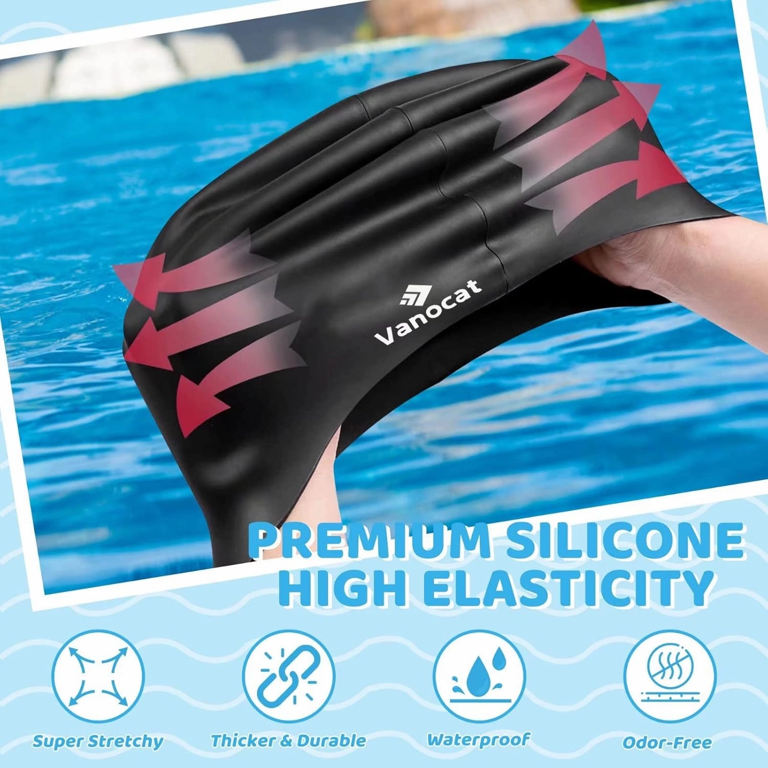 Kids Extra Large Swim Cap for Long Hair, Waterproof Silicone Swimming Caps for Boys Girls Children Youth Teen, Large Swim Hat for Long Thick Curly Hair & Dreadlocks Braids Weaves Afro Hair