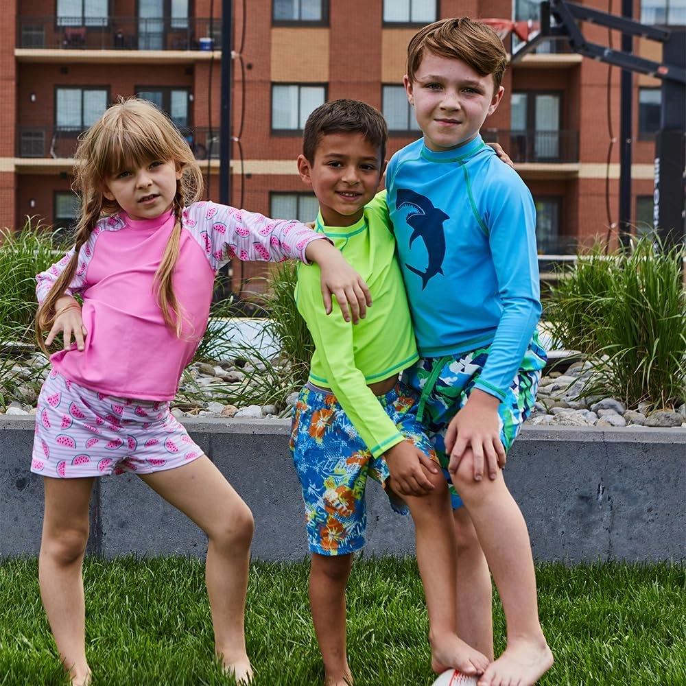 Kids Swim Set for Girls & Boys with Long Sleeve Rash Guard, Swim Shorts, Sunglasses for Ages 3-10 Years