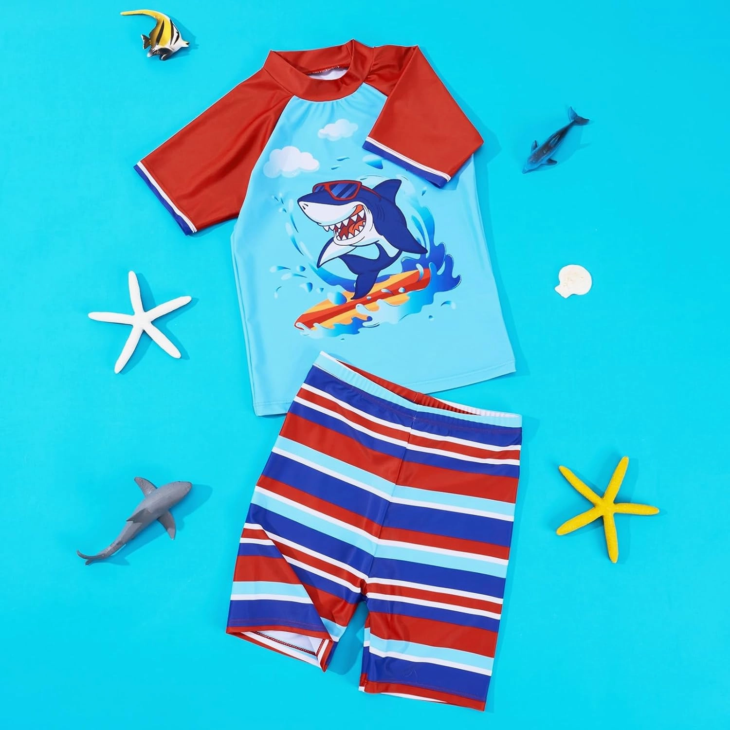 Kids Swimsuit Boys Two Pieces Shark Swimsuit Toddler Rash Guard and Trunk