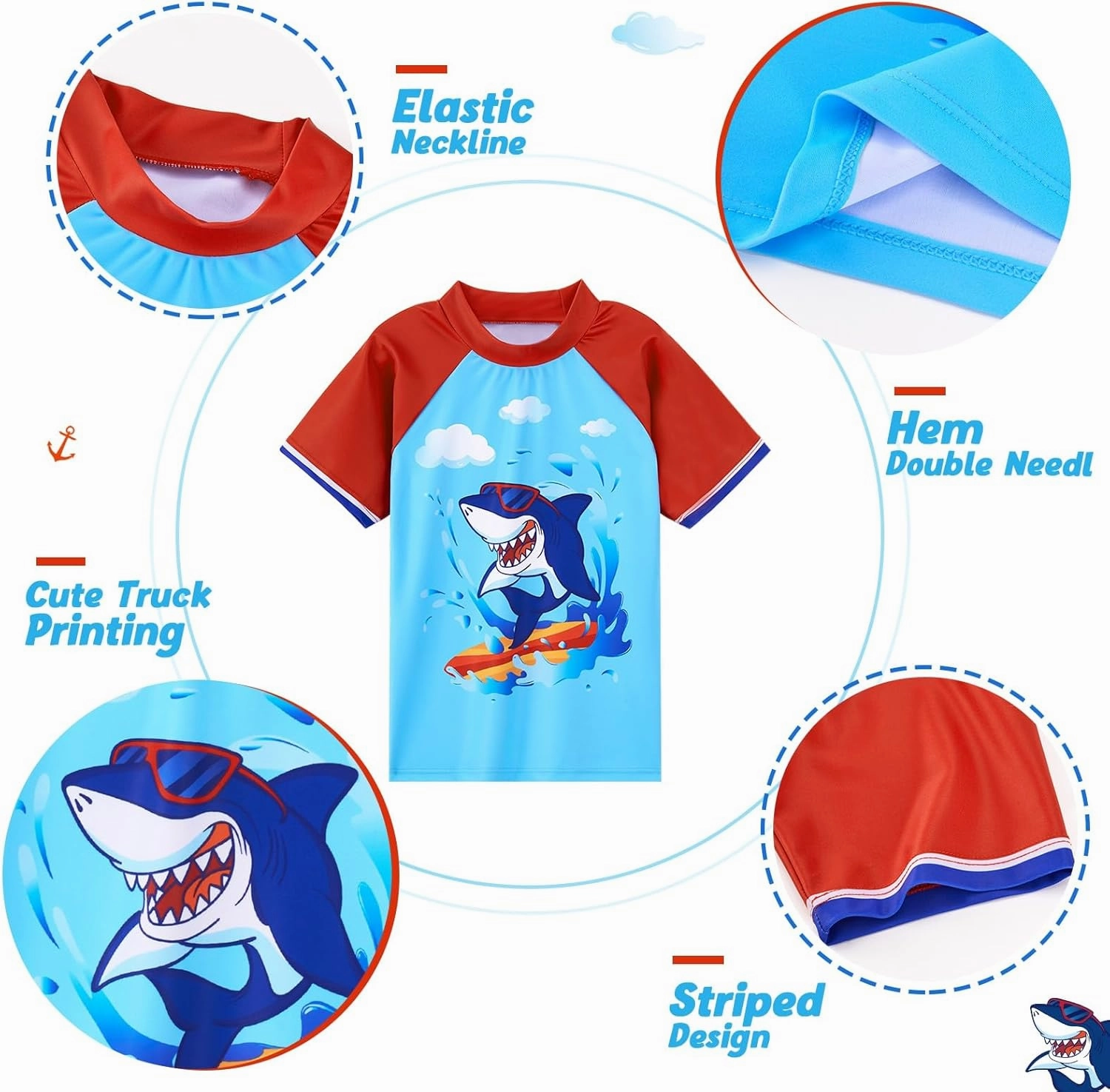 Kids Swimsuit Boys Two Pieces Shark Swimsuit Toddler Rash Guard and Trunk