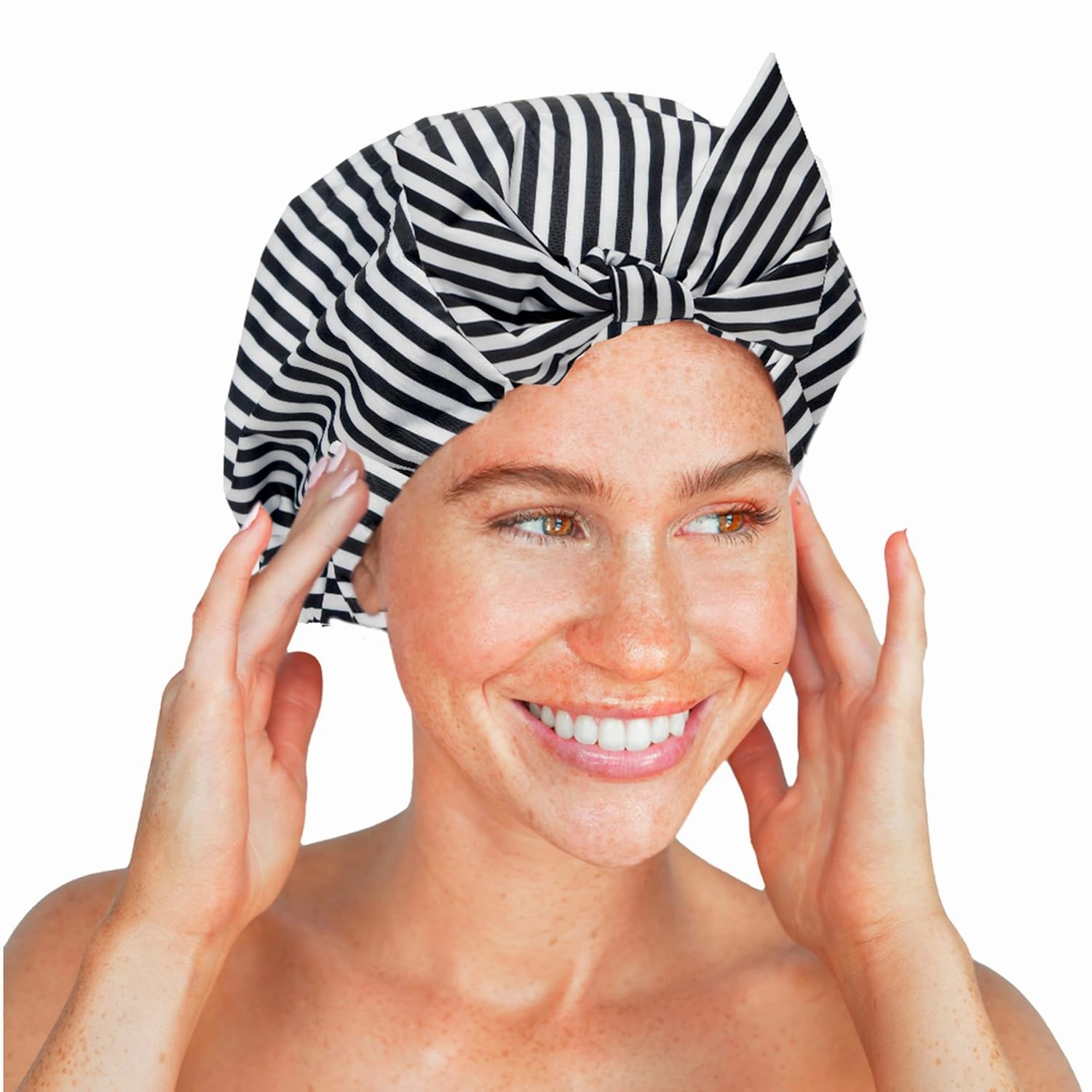 Kitsch Luxury Shower Caps for Women Reusable Waterproof - Large Shower Cap for Women and Men, Non-slip, Quick-dry Hair Cap for Long & Short Hair, Comfortable and Stylish Design - Stripe