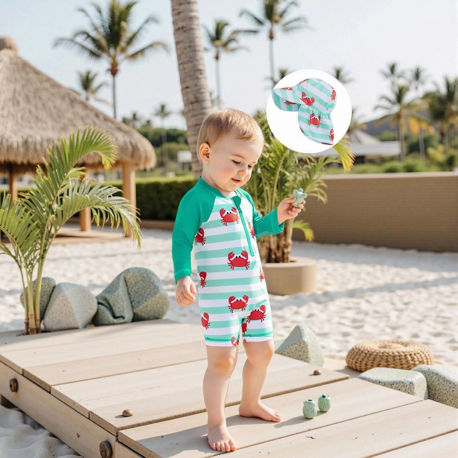 KMBANGI Toddler Baby Boy Mallard Swimsuit Kids Rash Guard Long Sleeve One Piece Bathing Suit Duck Hunting Swimwear with Hat