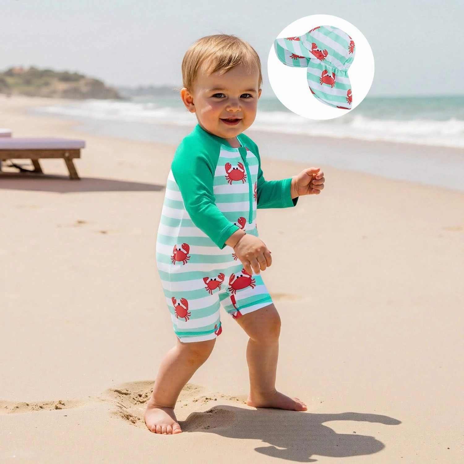 KMBANGI Toddler Baby Boy Mallard Swimsuit Kids Rash Guard Long Sleeve One Piece Bathing Suit Duck Hunting Swimwear with Hat