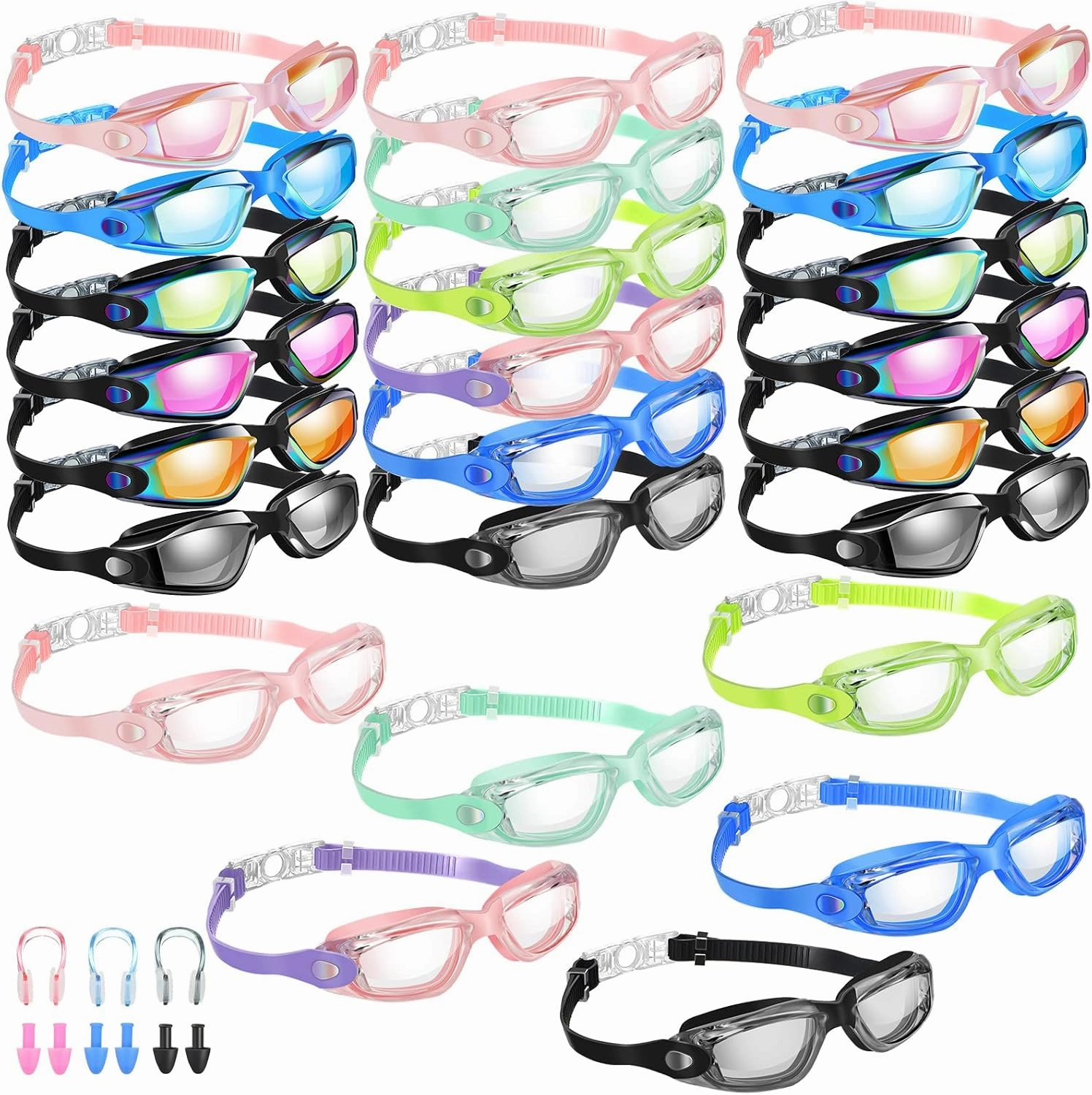 Konohan 24 Pack Swimming Goggles Adult Anti Fog Swim Goggles for Men Women Youth No Leaking UV Full Protection