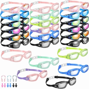 Konohan 24 Pack Swimming Goggles Adult Anti Fog Swim Goggles for Men Women Youth No Leaking UV Full Protection