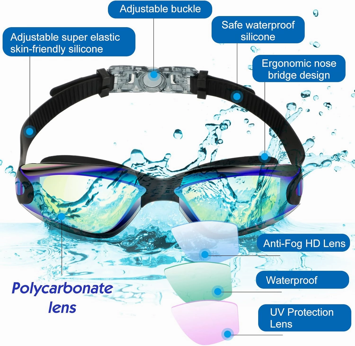 Konohan 24 Pack Swimming Goggles Adult Anti Fog Swim Goggles for Men Women Youth No Leaking UV Full Protection