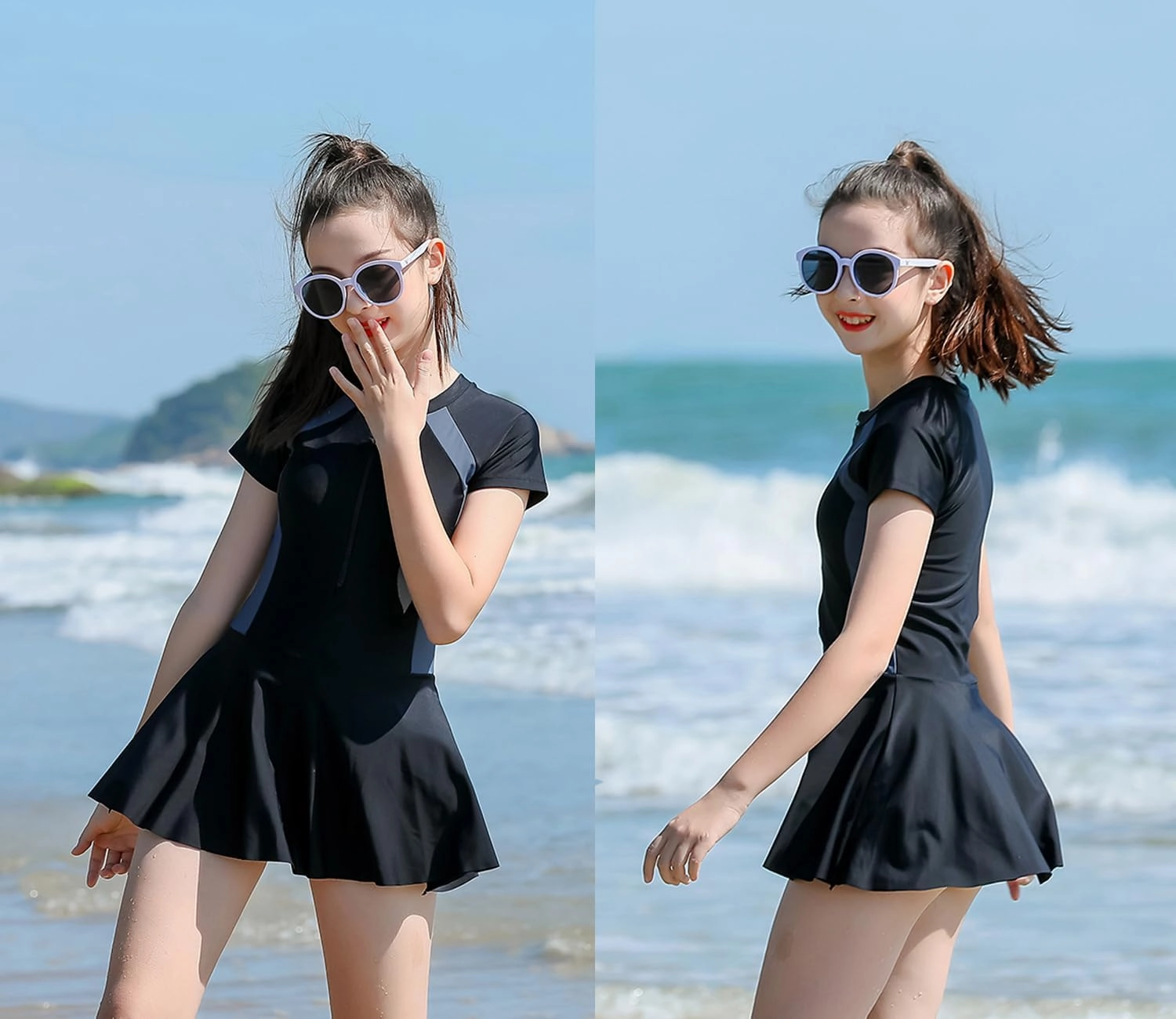 KORADI Girls Swimsuits Rash Guard Swim Set Kids Two-Piece Bathing Suits Teen Swimwear Beach Shorts Sun Protection Swim Shirts